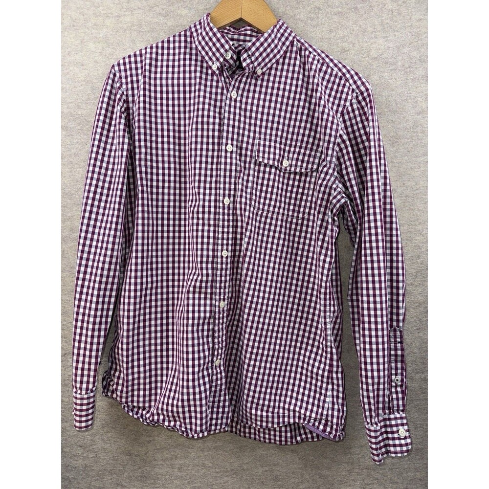 Banana Republic Men’s Long Sleeve Button Up Size L 16-16.5 Burgundy Gray White